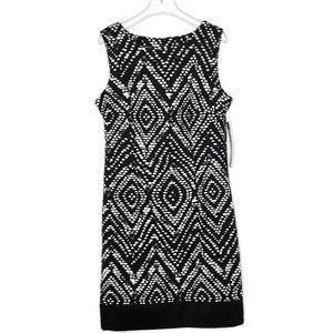 Mario Serrani Sheath Dress 8 Stretch Black White Diamond Print Fitted